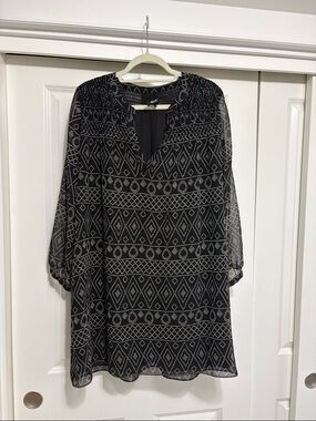 Madewell Smock Tribal Dress in a black caravan print.
